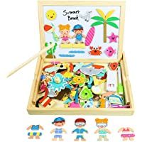 Los mejores  - Pizarra Infantil Magnética Juguetes de Madera Rompecabezas Caballete Tablero de Dibujo de Doble Cara con Juego de Pesca…